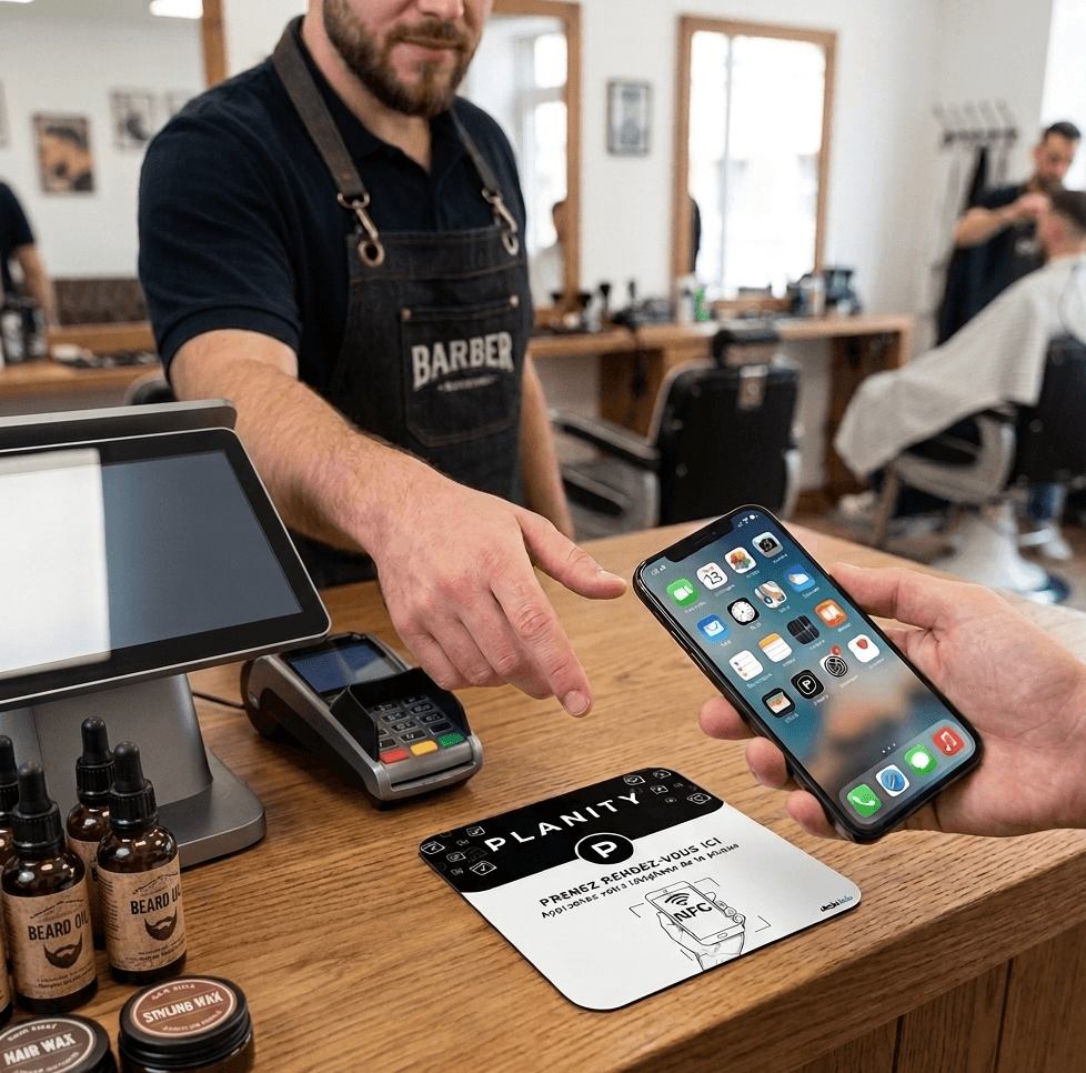 Plaque NFC Google sur comptoir